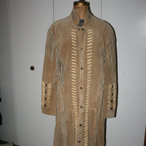 Long Suede and Beaded Coat  - 3BWest By Tansmith - Picture 1 of 16